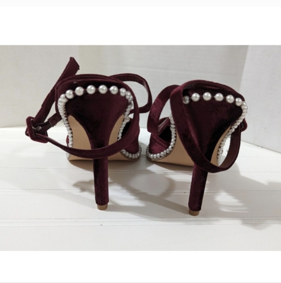 Lulus Shoes Red Velvet With Pearls High Heel Wrap Ankle Stiletto Prom Dance - Picture 5 of 9